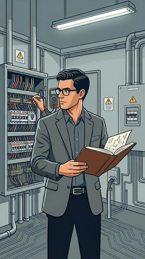 Field engineer testing an electrical protection panel